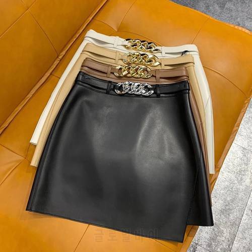 Woman Skirts 2022 New Fashion Korean Style Genuine Leather Mini Skirt High Waist Office Laday Short Skirts
