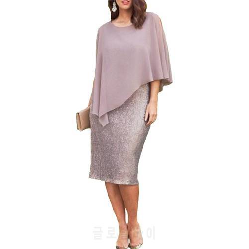 Elegant Women Plus Size O-Neck Chiffon Patchwork Double Layer Midi Pencil Dress одежда для женщины shirts women 2020