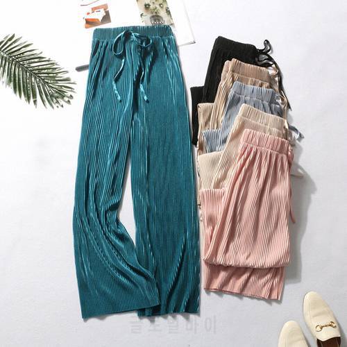 High waist chiffon wide-leg pants women&39s trousers 2021 spring and summer new loose casual pants drawstring nine-point pants