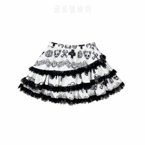 New Gothic Harajuku Cake Skirts Black White Skull Eye Bear Print Fashion Sweet Punk High Waist Mini Kawaii Short Skirts Hot Girl