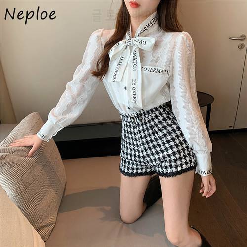 Neploe Work Style Ol Slim Blouse Women Turn Down Collar Lace Up Bow Design Elegant Blusas Long Sleeve Single Breast Shirt 2023
