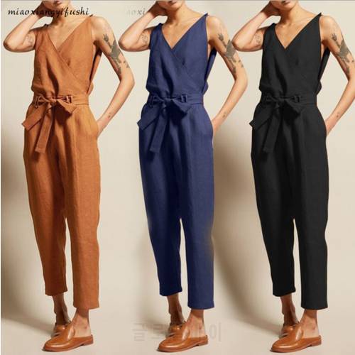 Celmia Women Jumpsuits Summer Plus Size Vintage 2019 Romper Casual Sleeveless Playsuits Popular Bodysuits