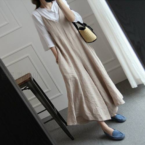 Johnature Summer New Cotton Linen Large Size Women Jumpsuits 2023 Solid Color Spaghetti Strap V-neck Loose Casual Playsuits