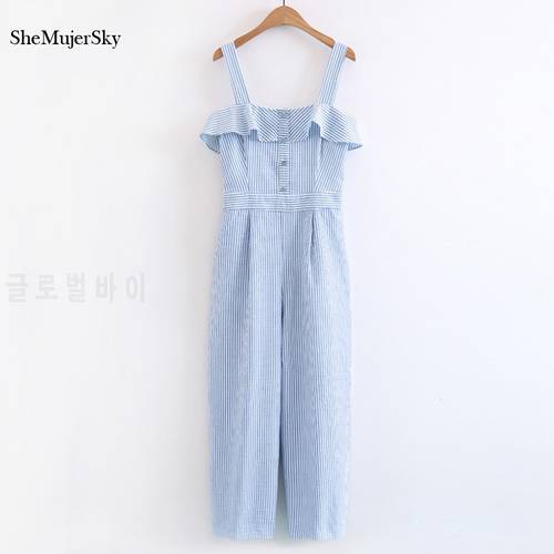 SheMujerSky Rompers Womens Jumpsuit Strap Off Shoulder Ruffles Striped Jumpsuits For Women