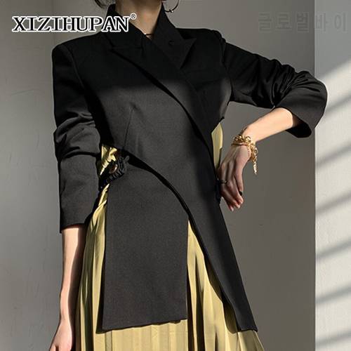 XIZIHUPAN Hollow Out Blazer For Women Notched Long Sleeve Cross Backless Patchwork Casual Loose Coats Female 2021 Spring Clothes
