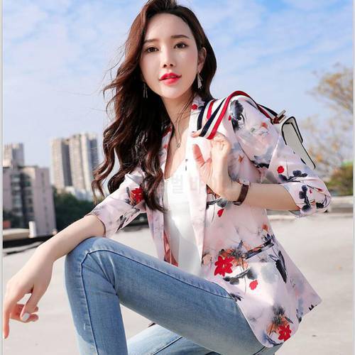 New Large Size 3XL Printed Suit Female 2022 Spring Women&39s Blazers Three-quarter Sleeves One Button Suit Lady Outerwear