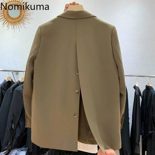 Nomikuma Back Buttons Split Blazer Coat 2022 Autumn New Long Sleeve Women Suit Jacket Causal Notched Collar Blazers Femme 6E284