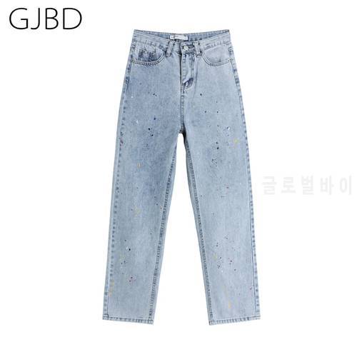 High Waist Women&39s Jeans 2022 Trend Streetwear Straight Long Pants Splash Ink Harajuku Y2K Fashion Girl Student Denim Trouser