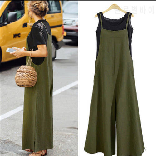 2019 Brand New Style Women Casual Cotton Overalls Jumpsuit Strap Rompers Dungaree Oversized Trousers