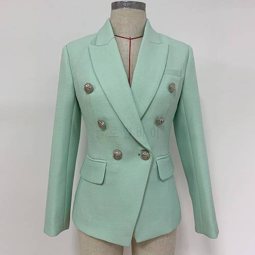 HIGH QUALITY New Fashion 2022 Designer Blazer Women&39s Classic Lion Buttons Double Breasted Blazer Jacket Mint Green