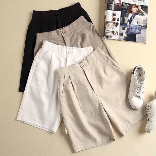 board shorts cotton and linen female loose size 2021 summer new Korean version of thin section high waist casual wide-leg shorts