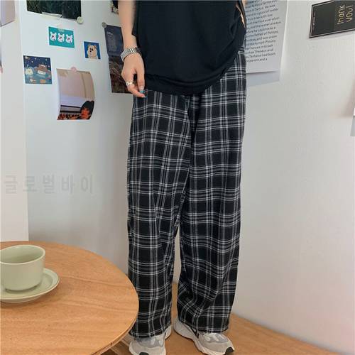 Plaid Pants Women&39s Pants Harajuku Street Retro Loose Casual Wide Leg Trouser Hip Hop Korean Style Pants for Women Summer
