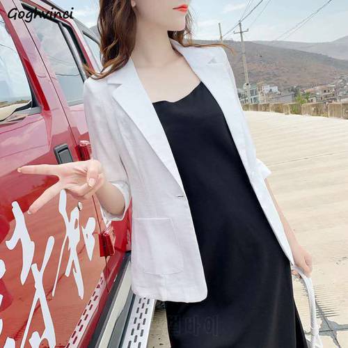 Blazers Women Summer Linen Thin Three Quarter Sleeve All-match 5XL Slender Korean Sun-proof Outwear Elegant Chic Simple Ladies