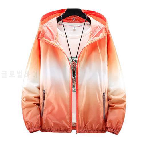 Jacket Women Ultra Thin Sunscreen Coat 2021 Spring Summer New Fashion Gradient Orange Blue Pink Loose Hooded Tops N852