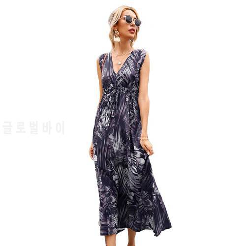 In the Summer of 2021TheNew Printing Sexy V-Neck Sleeveless Dress BohemianFashionTemperament Long Dress