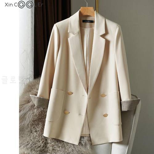 Fashion Spring Autumn Suit Coat Women Korean Version British Style Retro Double Breasted Loose Suits Jacket