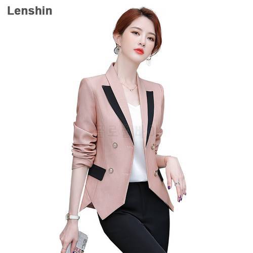 Lenshin Women Elegant Patchwork Jacket Full sleeve Blazer Fashion Work Wear Keep Slim Office Lady Coat Outwear Double Breasted