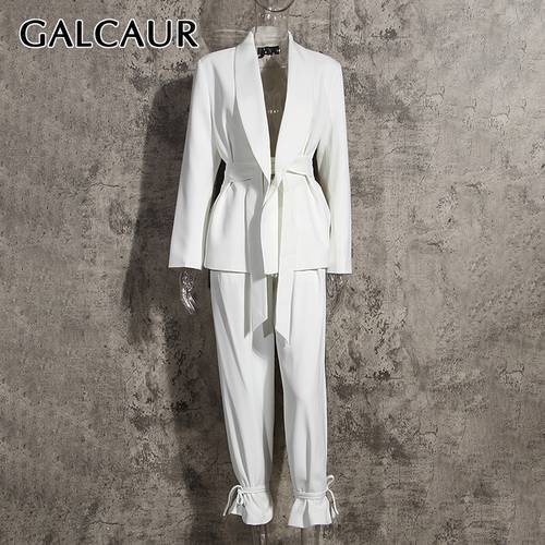 GALCAUR Elegant Blazers For Women Notched Collar Long Sleeve High Waist Patchwork Lace Up White Coats Female 2021 Autumn Clothes