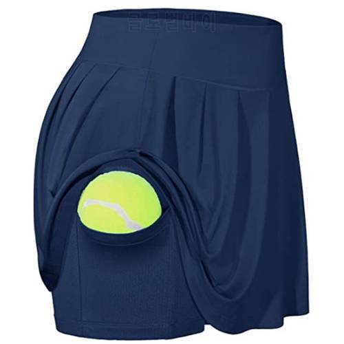 Women Sport Pleated Golf Skort High Waist 2-In-1 Tennis Skirt with Shorts Pocket