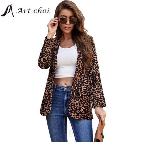 Leopard Blazers Jackets Women Fashion Casual Work Office Lady Suit Slim Single Button Business Female Coat Talever Brown