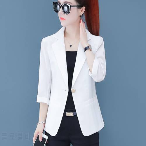 5237 Yellow Pink Black White Blue Casual Office Blazer Women Thin Casual Blazer Jacket Single Buttons Short Womens Blazers