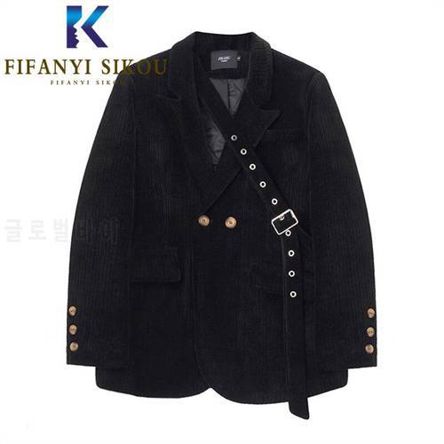 Black Blazer Jacket Women High Quality Autumn Winter Thick Warm Corduroy Suit Jacket Fashion Design Lady Loose Chic Blazers Coat
