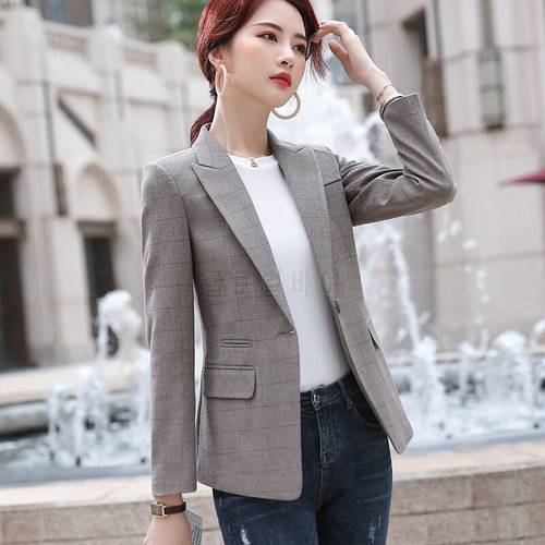 Vintage Office Lady Notched Collar Plaid Women Blazer Single Button Autumn Jacket 2020 Casual Coats Female Suits Coat S-4XL