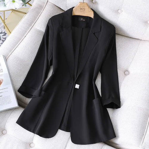 PEONFLY 2021 Fashion Women&39s Spring Jackets Single Button Three Quarter Sleeve Summer Solid Green Coat Jacket Female Oversize