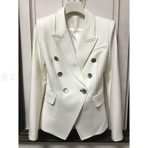 HIGH QUALITY 2022 Designer Blazer Jacket Women&39s Double Breasted Shell Buttons Contrast Top stitching Slim Fitting Blazer