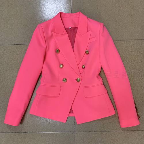 EXCELLENT QUANLITY 2022 Classic Designer Women Blazer Slim Fitting Metal Lion Buttons Double Breasted Career Blazer Jacket