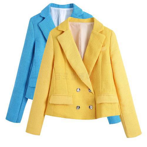 2021 Urban Beauty Casual Fashion Solid Suit Short Paragraph Personality Self-cultivation Retro Double-breasted Texture Blazers