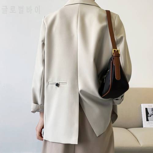 HXJJP Double Breasted Oversized Black Blazer Women&39s 2022 Spring Autumn Drape Solid Color Loose Suit Jacket Office Lady