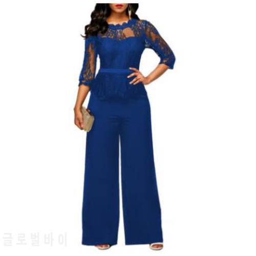 3XL Plus size women office wide leg jumpsuit long romper sexy v neck tunic party Work Wear Elegant overalls AE335