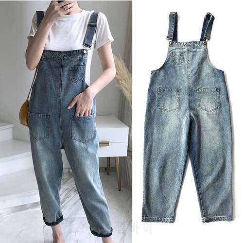 New Women Denim Blue Overalls Jumpsuit Rompers With Pocket Lady Overall Fashion Female Pants Jumpsuit Jeans With Pockets 1 Pc