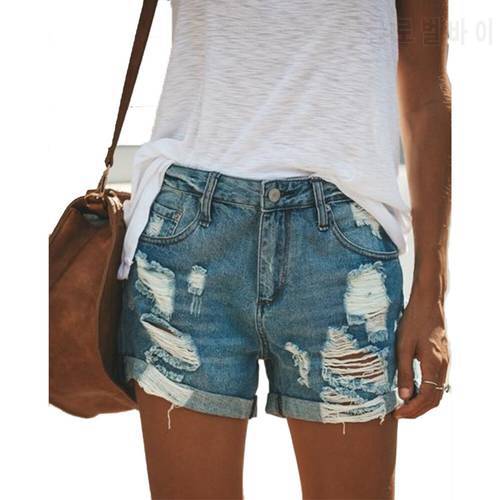 Woman Street Hipster Fashion Ripped Denim Straight Shorts Summer Casual Hole Hot Shorts Female Vintage Faded Distressed Jeans XL