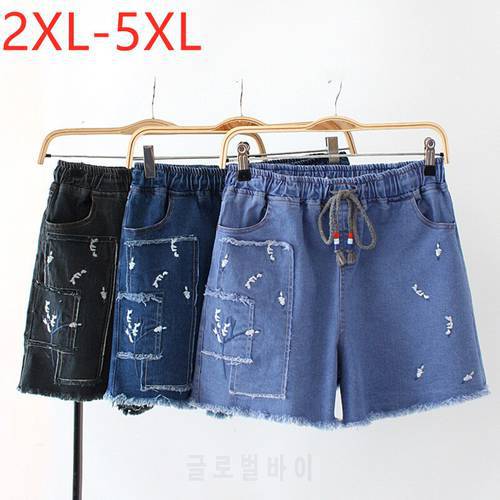 New 2021 Ladies Summer Plus Size Jeans Shorts For Women Large Slim Elastic Cotton Blue Gray Pocket Denim Shorts 2XL 3XL 4XL 5XL