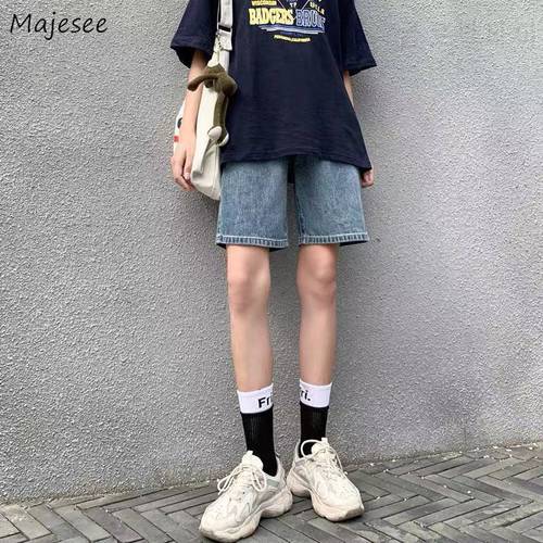 Shorts Women Denim Korean Style Loose Fashion All-match Chic Summer Solid High Waist Wide Leg Trousers Simple Streetwear Female