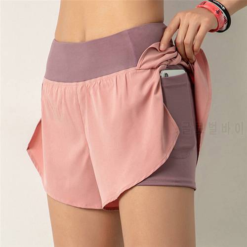 2022 Women Double Shorts Side Pocket Running Shorts Breathable Quick Dry Women Shorts Workout Fitness Sportwear