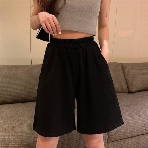 2021 Lovely Girls Summer Fashion Solid Colour Shorts Women Harajuku Elasticity Loose Chic Wide-leg Casual Simple All-match Style