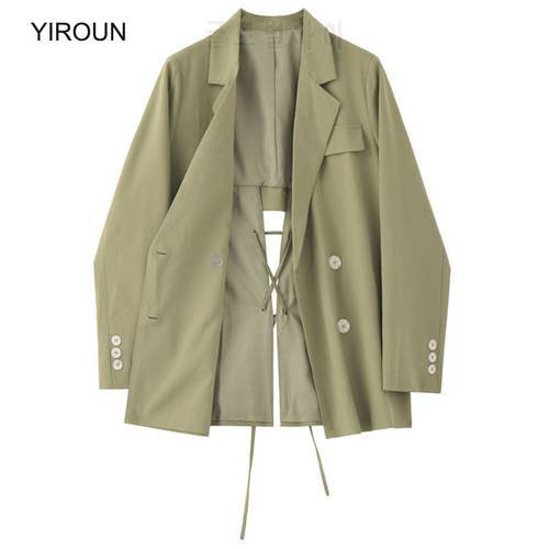 Oversized Blazer Women Spring Japanese Green Suit Jacket Female Overcoat Hollow Out Design Sense Cross Strap Casual Thin Suit