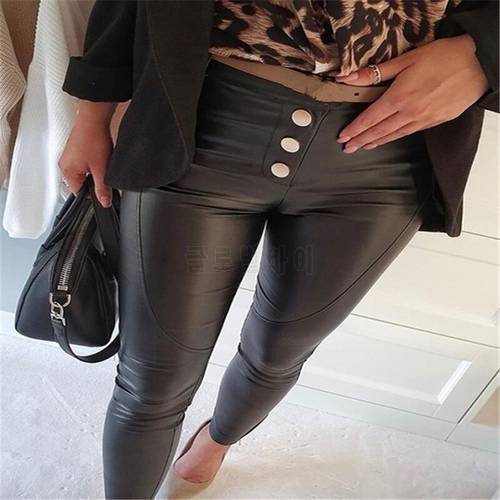 Women PU Leather Pants High Waist Elastic Skinny Trousers Sexy Slim Female Pencil Leather Pants New Women&39s Tight Pants