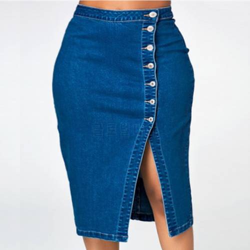 Large Size Jeans Skirt New Fashion Solid Straight COTTON Mid-Calf Casual Single Breasted Skirt Euro-America Style