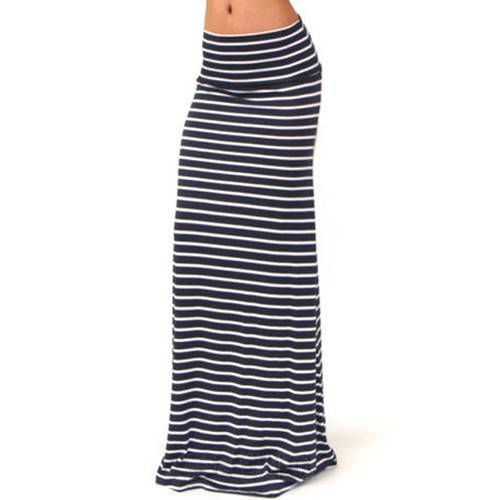 Fashion Women Summer New Long Skirt Striped Wave Charming Elastic High Waist Boho Printing Saia Falda Female Maxi Skirt
