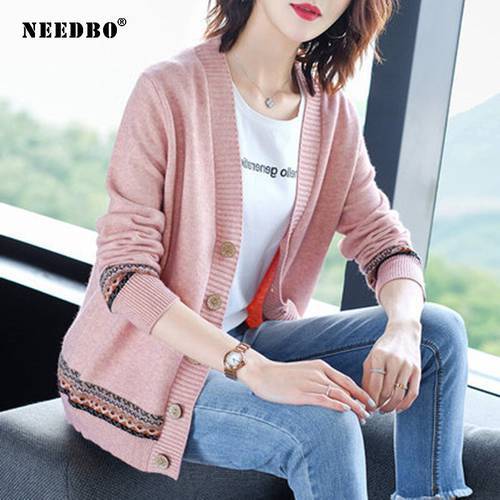 NEEDBO Cardigan Sweater Retro French Lazy Style Knit Cardigan Women&39s 2021 Long Sleeve Loose Coat Casual Button Female Tops
