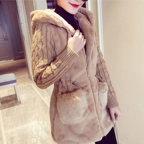 2023 Warm Comfortablae Winter Jacket Women Hooded Coat Furry Faux Fur Thick Section Knit Sweater Casual Jacket Coats