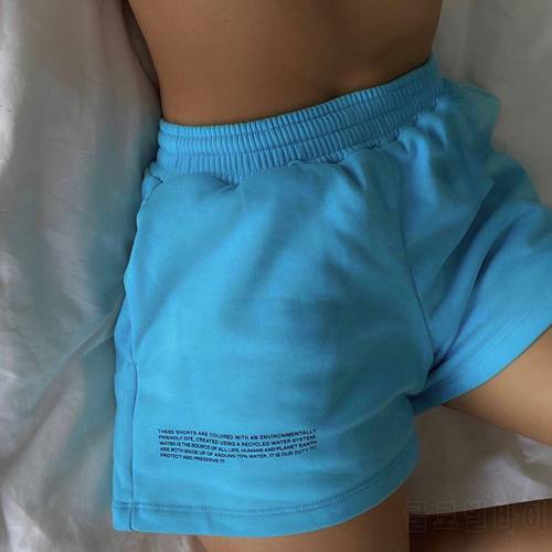 women shorts elastic waist pocket cotton summer straight letter printed casual high street shorts 2021 femme shorts