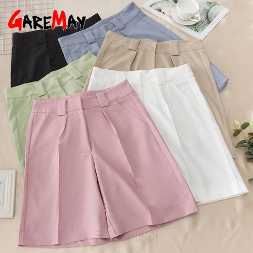 2023 Women Summer Shorts Long With High Waist Female Loose White Classic Knee-Length Office Wide Black Plus Size Wide Leg Shorts