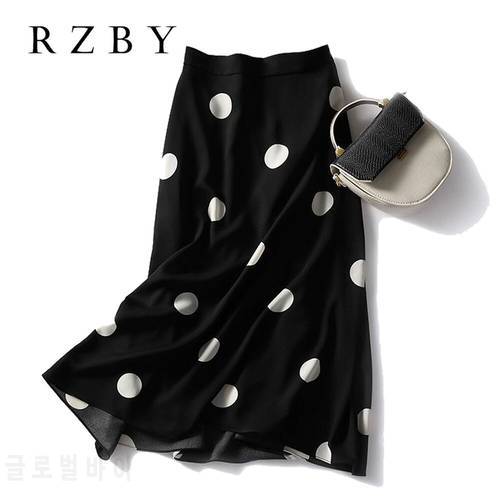 Women Summer 2021 New Dot Skirt Asymetric Faldas Fashion Print Jupe Causal Vintage High Waist Longue Femme Clothing RZBY440