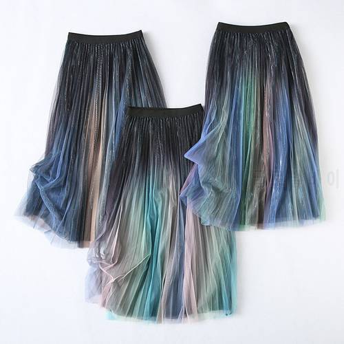 Women fashion mid length skirt thin tulle skirt Gradient star sky skirt