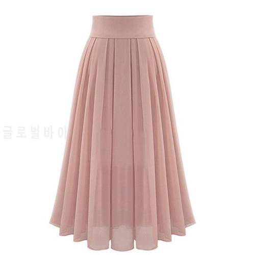 Pretty Casual Long Skirt AL0166 High Waist Black Pink Blue Green Women Elegant Pleated Midi Maxi Chiffon Skirts